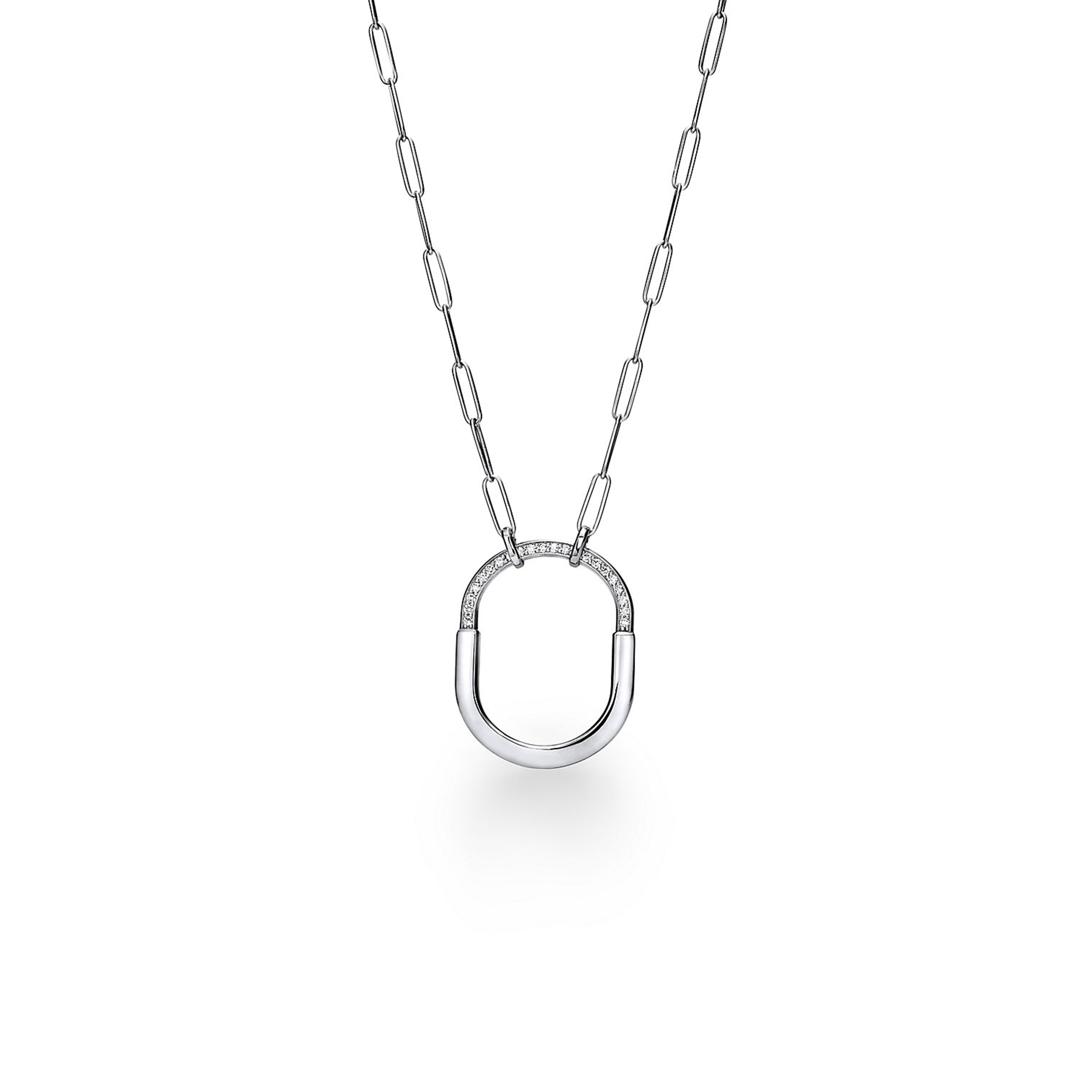 TIFFANY LOCK PENDANT IN WHITE GOLD WITH DIAMONDS, LARGE 